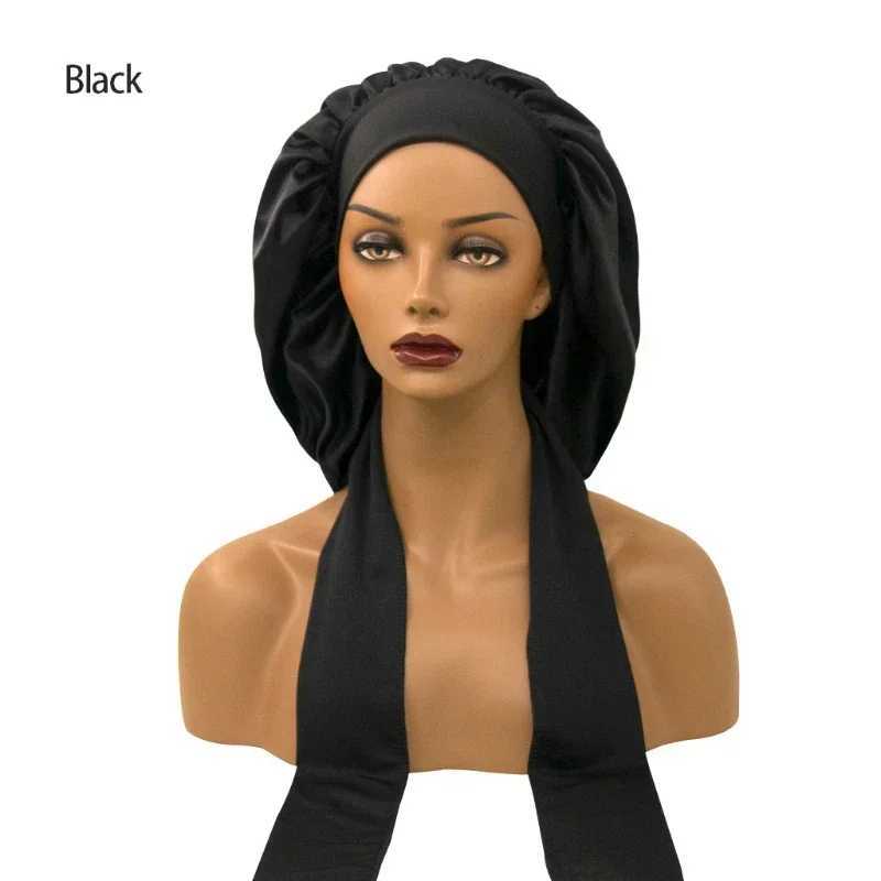 Soft Women Nightc Nuit Silk Sleeping Night C Bonnets Spandex Wide Stretchy Band Long Tail Bonnet Satin Sleeping CXJ241205
