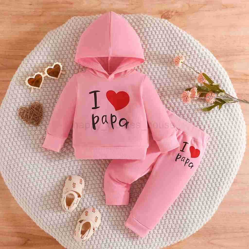 Clothing Set For Kid Boy Girls 3 -24 Months Cute Letter I LOVE PAPA Long Sleeve Hoodie Tee Long Pants Outfit For Newborn BabyXJ241205