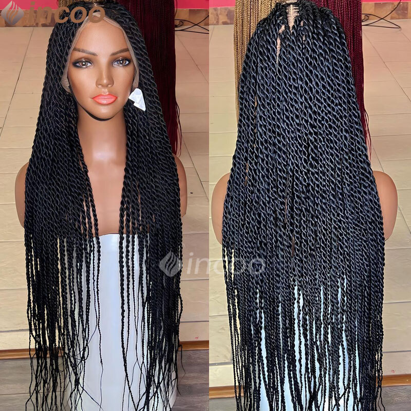Synthetic Senegalese Twist For Black Women Full Lace Frontal Box Braided Faux Locs Wig Braids Wigs