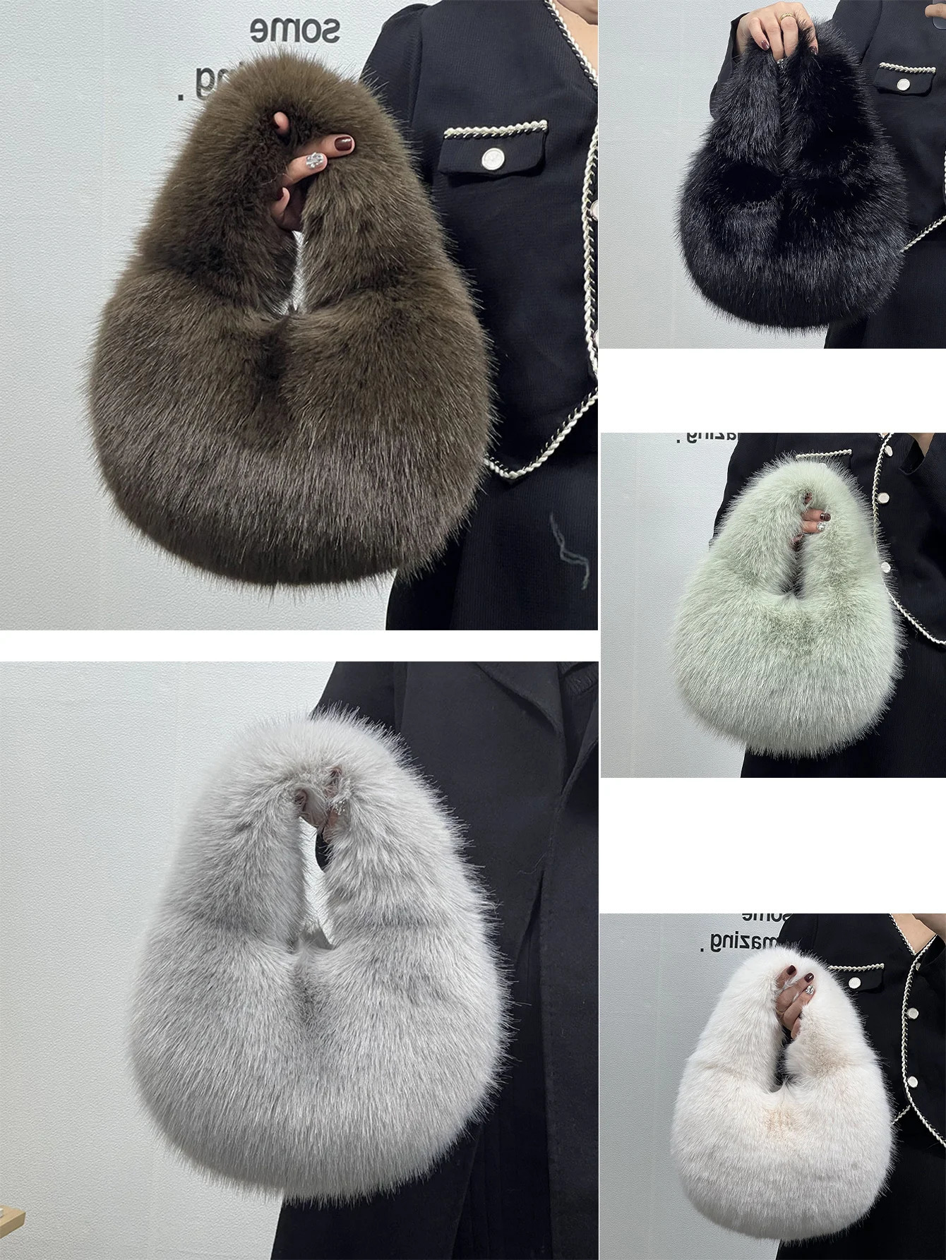 Luxurious Faux Fur Fashion Soft LargeCapacity Winter Tote Bag Versatile Plush Handbag for Fall and 241205