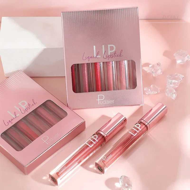 6 Colors/Set Matte Glitter Lip Gloss Non-stick Cup Not Easy To Fade Waterproof Lasting Velvet Sexy Red Liquid Lipstick CosmeticXJ241205