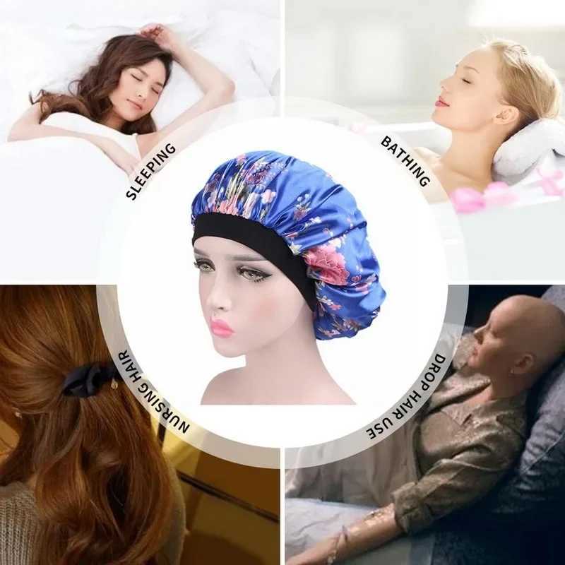 Hair Satin Bonnet For Sleeping Shower C Silk Bonnet Femme Women Night Sleep C Head Cover Wide Elastic BandXJ241205