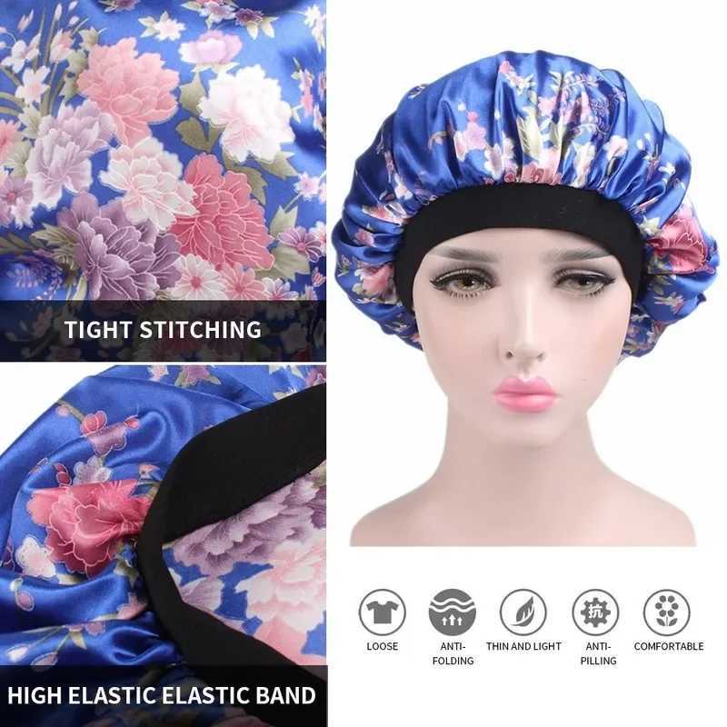 Hair Satin Bonnet For Sleeping Shower C Silk Bonnet Femme Women Night Sleep C Head Cover Wide Elastic BandXJ241205