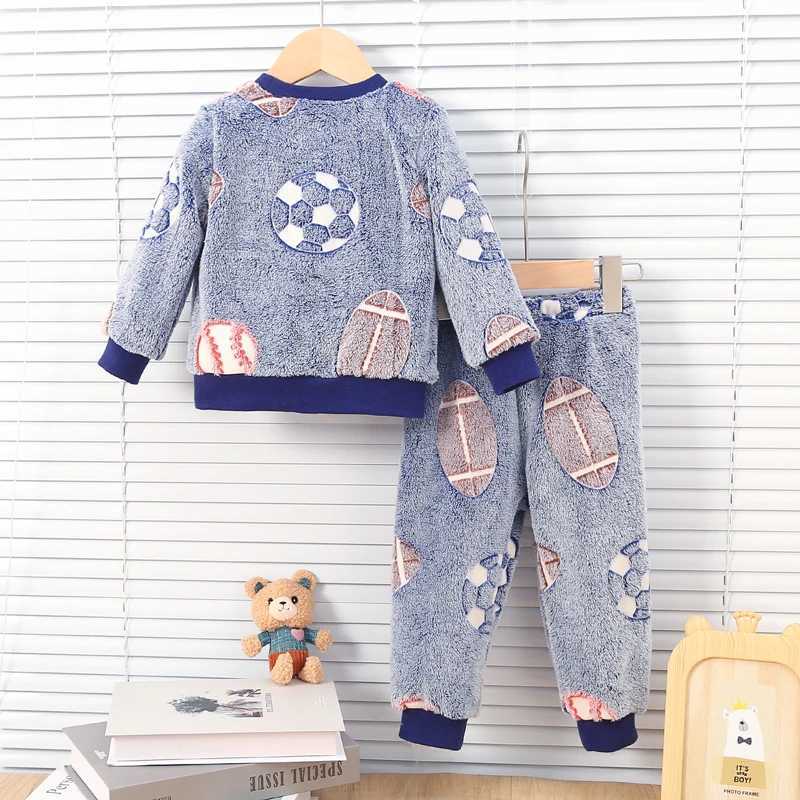 Pajamas Baby Boys Autumn/Winter Plush Night Fluorescent Home Fur Warm Pajama Set Fashionable and Comfortable Child Accessories H241205NO4X