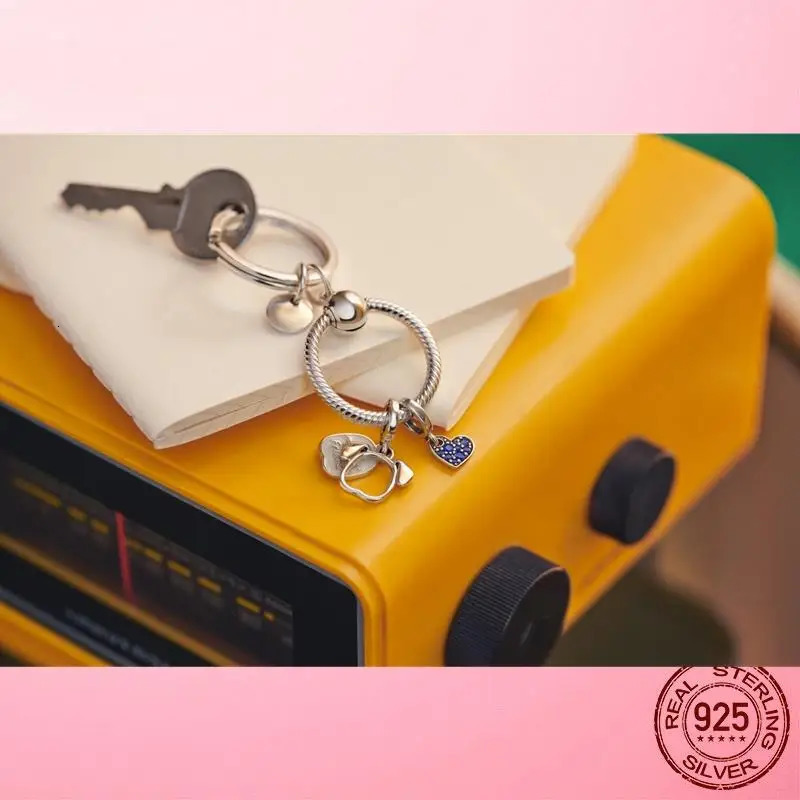 Dangle Charm 925 Sterling Silver Moment Key Ring Small Bag Holder Fit Original For Women DIY Jewelry 241122