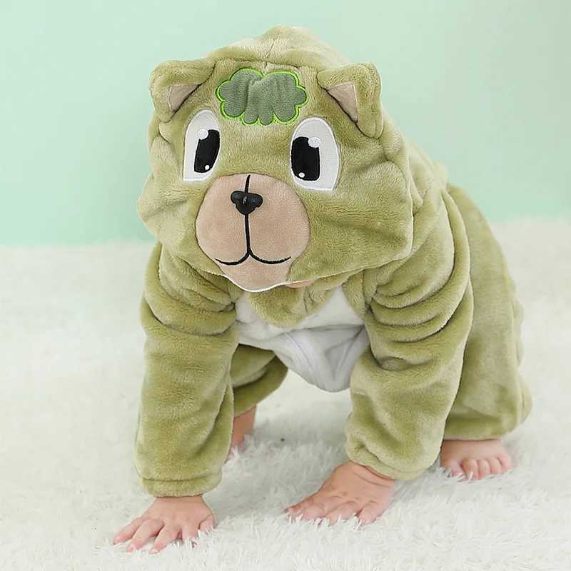 Pajamas Green Dog Romper Baby Boy Girls Pajama Toddlers Winter Outfit Halloween Animal Suit Onesie Festival Party Bebe Clothes Kigurumis H241205