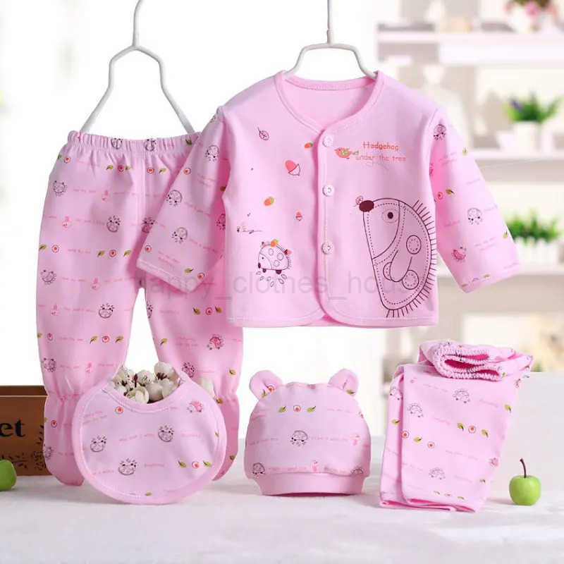 5pcs/set Newborn Baby Suit Set Top 2 Pants Hat Bibs 0-3 M Clothing Set Boy Girl Clothes Pure Cotton Breathable UnderwearXJ241205