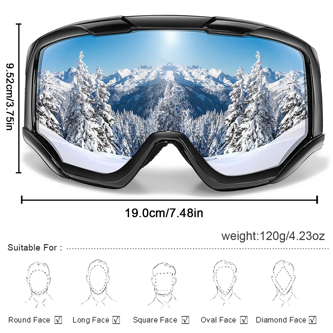 Snowboard Snowmobile Ski Goggles Outdoor Sport Windproof Double Layers Anti-fog UV400 Eyewer Big Ski Mask 241204