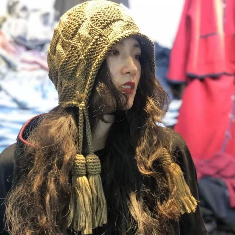 Black aesthetic wool retro hat Harajuku Kawaii womens casual Fairycore hat warm winter casual hat Korean fashion 241205