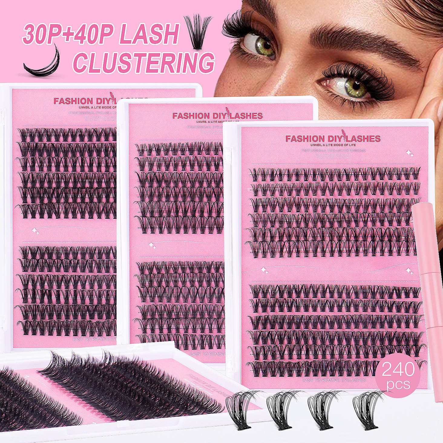 Single cluster DIY false eyelash large capacity 30P+40P eyelash self marrying eyelash glue set 240919