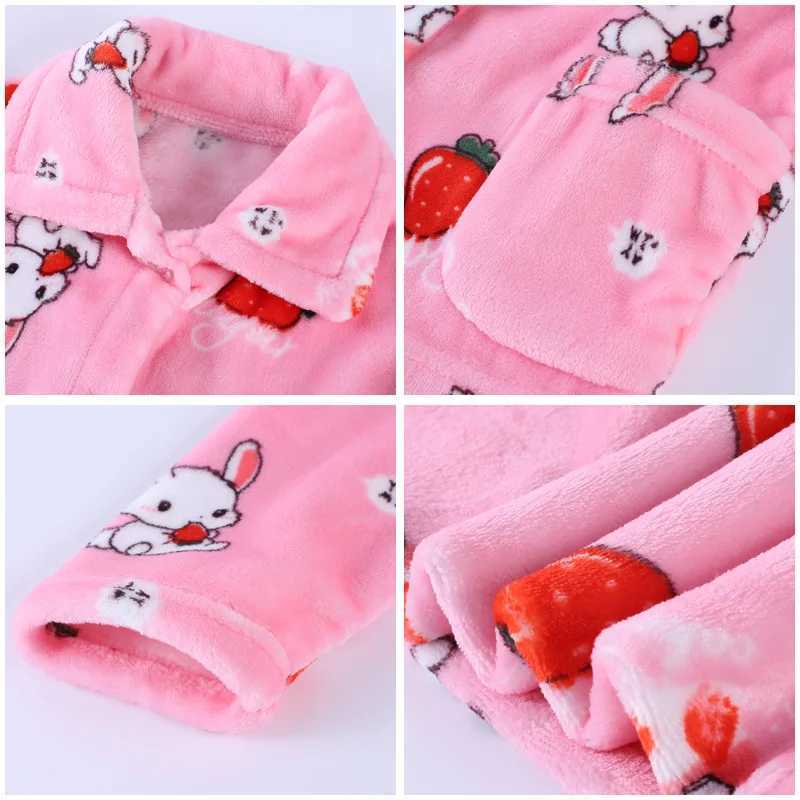 Pajamas Thickened Warm Children Pajamas Autumn Winter Flannel Girls Home Wear Set Boys Long-Sleeved Cardigan Sleepwear Boys Small Medium H241205