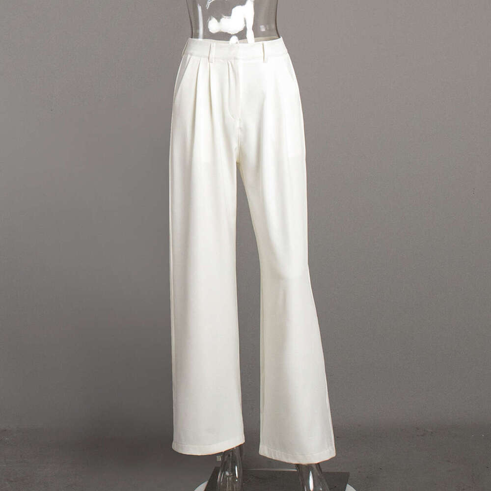 Pure white pants for women, autumn winter high waisted wide legged European and American temperament, versatile commuting pants, 2024 new casual fashi