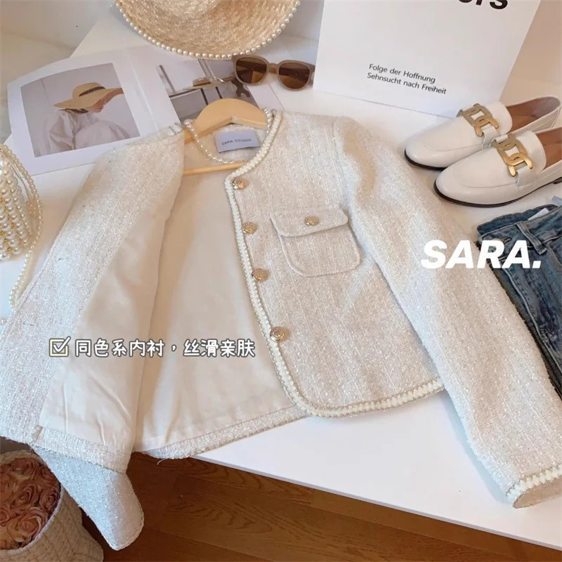 High end warm down cotton jacket perfume tweed womens bedding wool suit autumn O neck jacket 241205