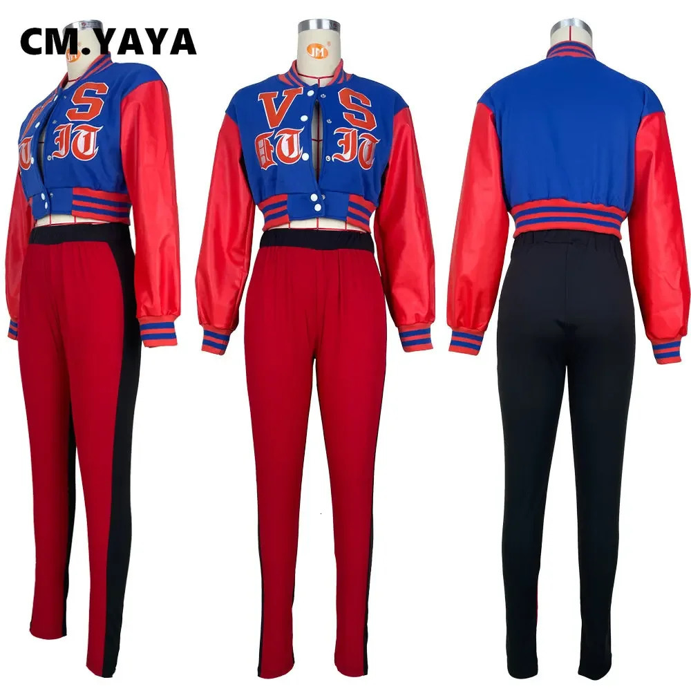CM.YAYA Vintage Women Letter Embroidery Patchwork Long Sleeve Button Front Baseball Style Jacket Fashion Female Active Jackets 241205
