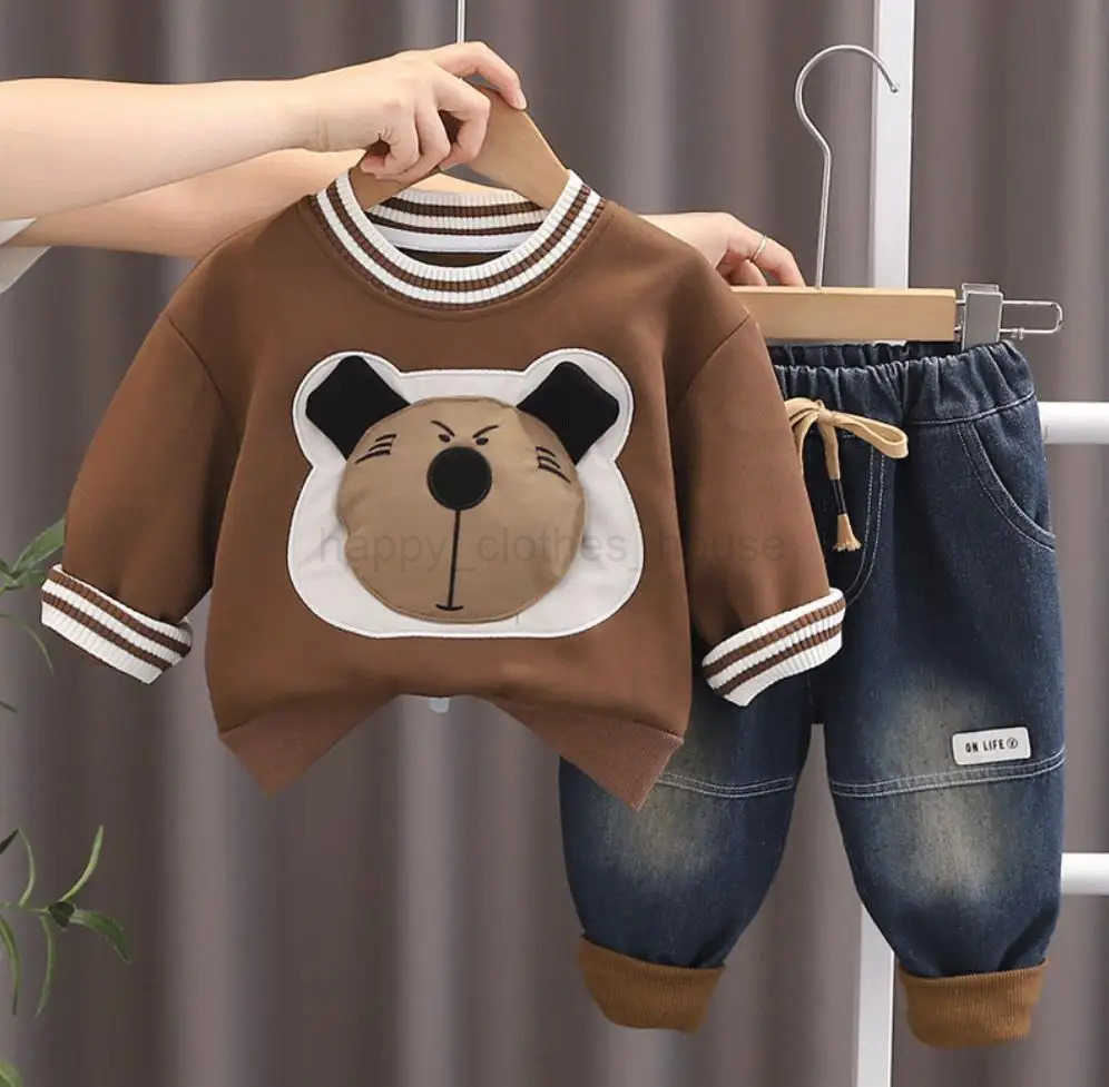 Infant Baby Designer Clothes Outfits 1 To 2 Years Three-dimensional Bear Long Sleeve T-shirts+Pants Two Piece Boys SetsXJ241205