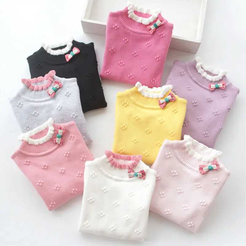New Womens Sweater Spring/Autumn Childrens Knitted Clothing Solid Pull Flower Womens Sweater 3-11Y BC744 W241205
