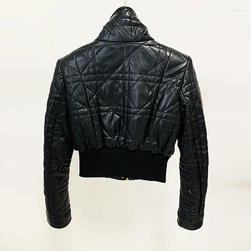 Womens Jackets Classic Gold Buttons Black Leather Jacket Women Motorcycle Lapel Long Sleeves In Outwears Ladies Slim Short Coats