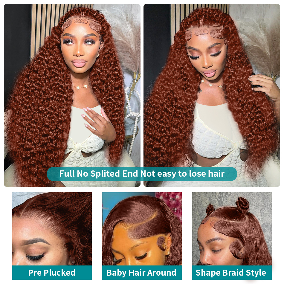 Rosabeauty 250 Density Reddish Brown Curly Wigs 13X6 HD Lace Frontal 13X4 Deep Front Wig Human Hair Water Wave 38 Inches