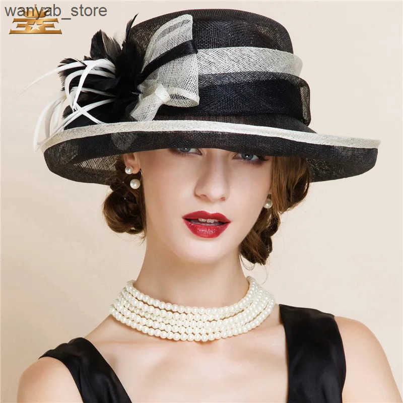 Cloches Summer Black and White Elegant Linen Fedora Hat Womens Fashion Fedoras Hat Womens Soft Padded Wide Brown Cloche Hat Linen B-8150 L240910