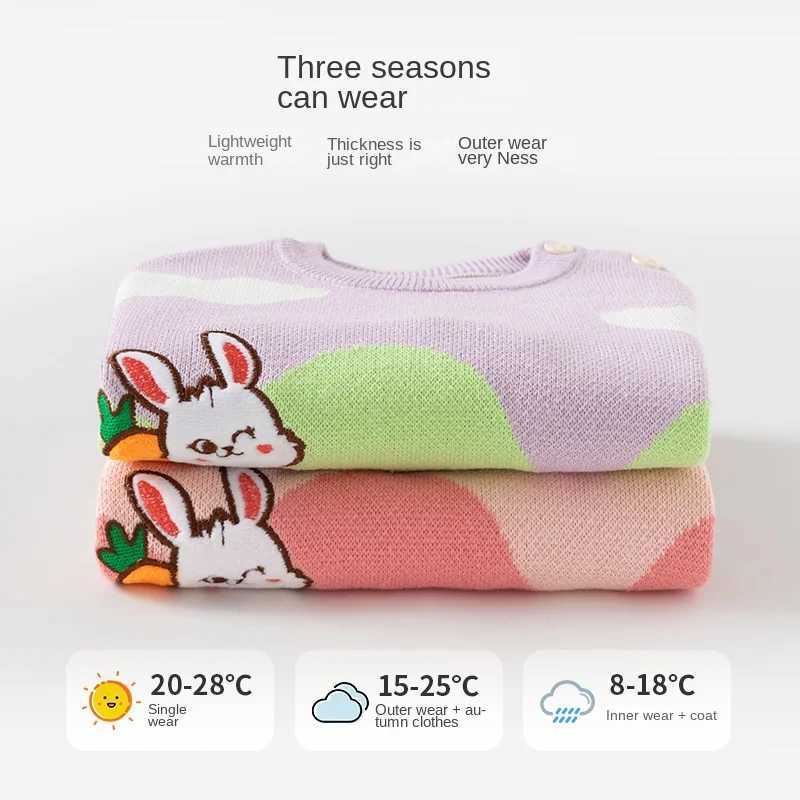 Autumn Sweet Beau Childrens Girl Top Candy Contrast Knitted Pure Cotton Girls Sweater A-level Soft Baby Girls Knitted W241205