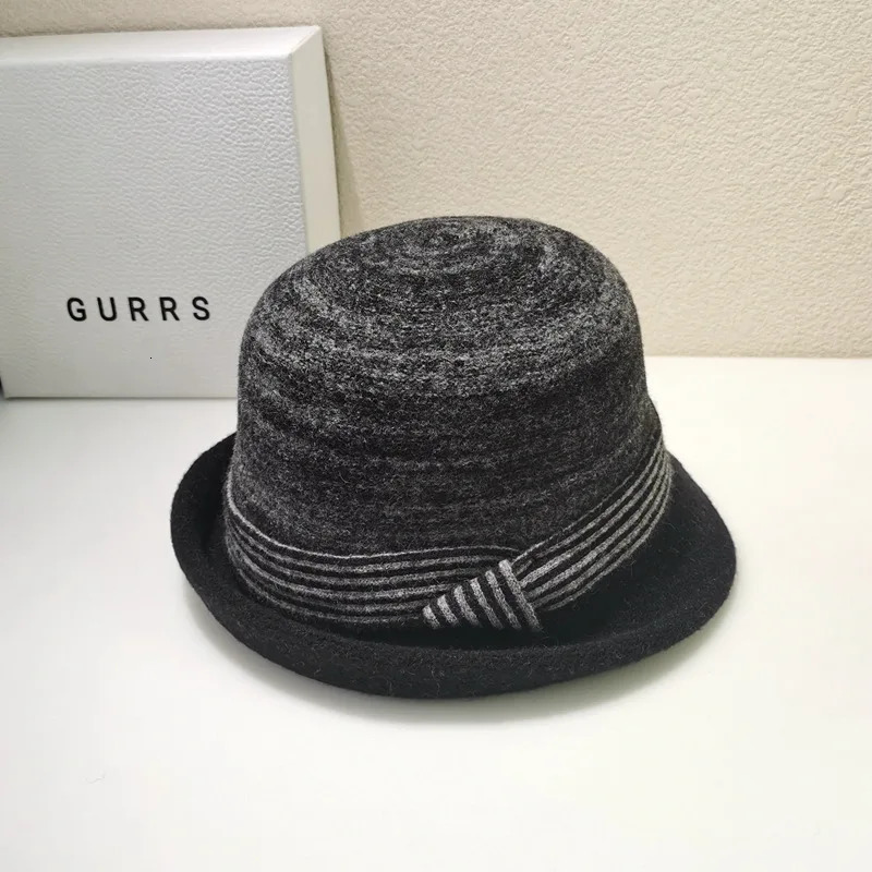 Autumn/Winter Japanese Curly Knitted 100% Wool Yarn Contrast Striped Womens Retro Casual Warm Bowl Hat Fishermans Hat 241205