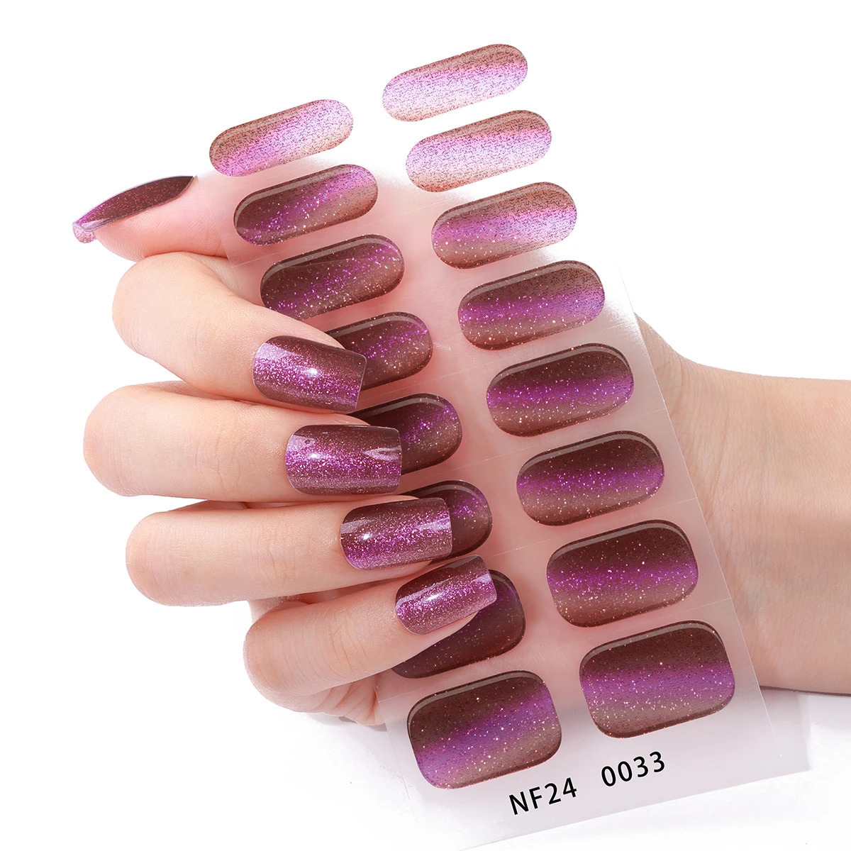 6 pieces/set Flash semi curing gel nail strip Cats eye gel nail sticker Long life full set gel nail package for Year gift 241205