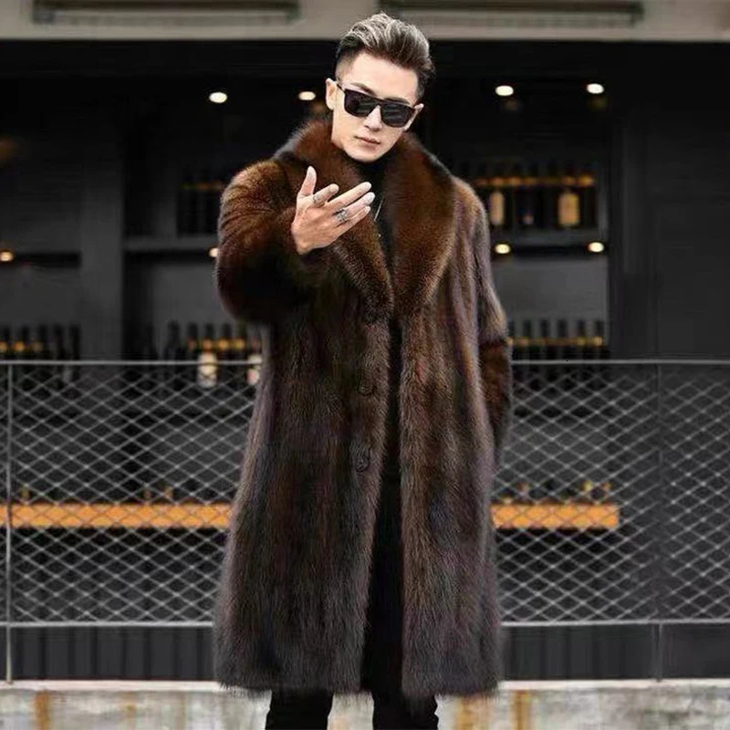 Long Mink Fur Coat For Man 2024 Winter Thicken Lapel Fluffy Jacket Mans Warm Outerwear Artificial Furry Overcoat 241202