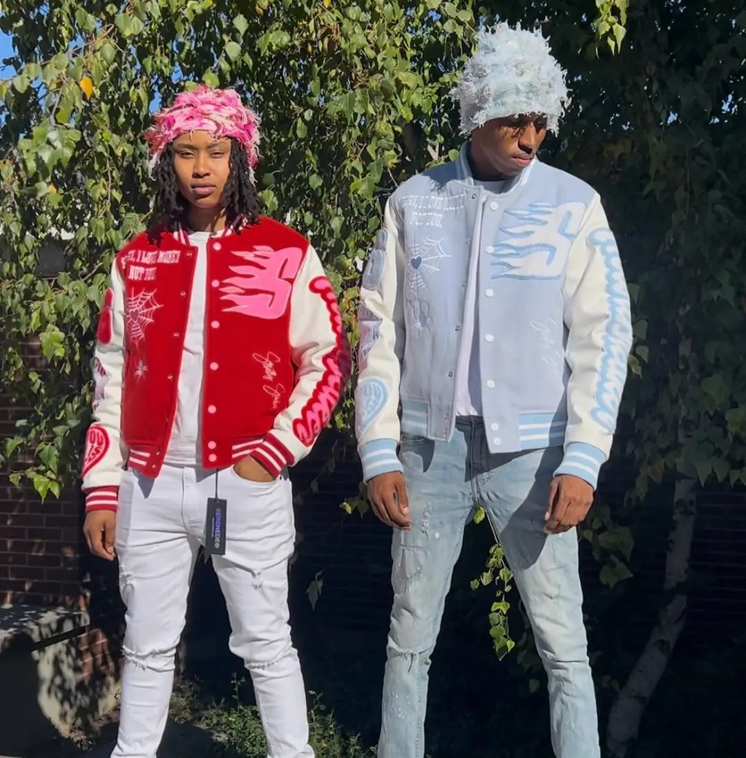 American high street patchwork embroidery mens jacket goth y2k style baseball sports olive wear Harajuku couple tops 241205