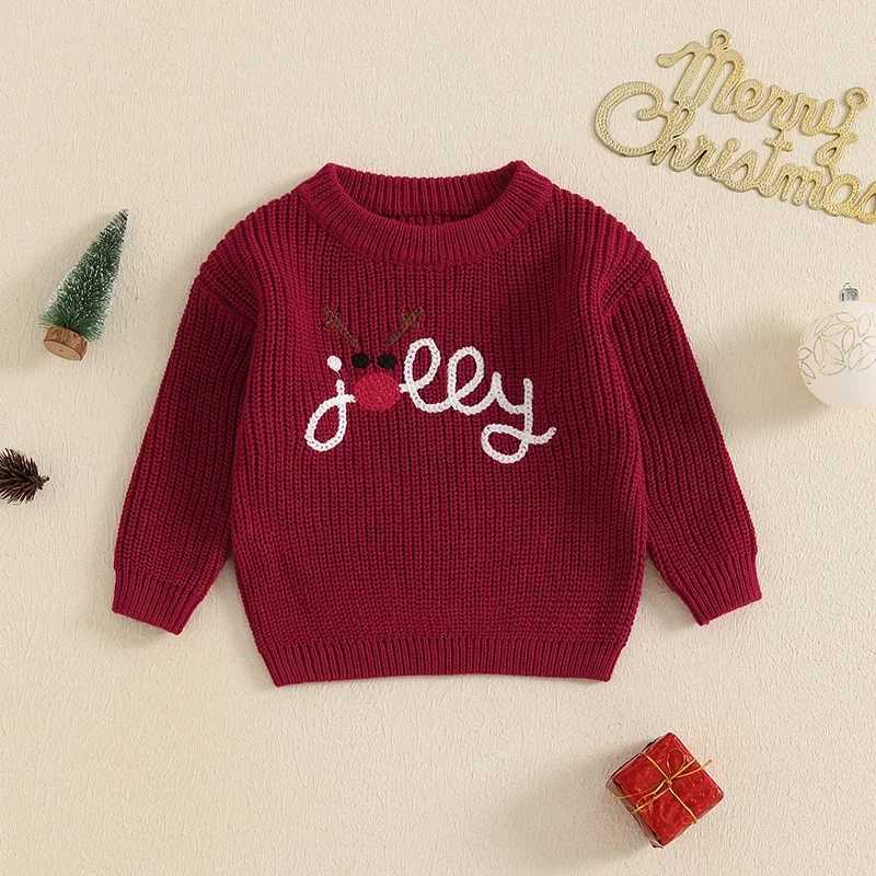 Baby boy girl Christmas sweater newborn reindeer letter embroidery warm pull Knitwear jumper top W241205