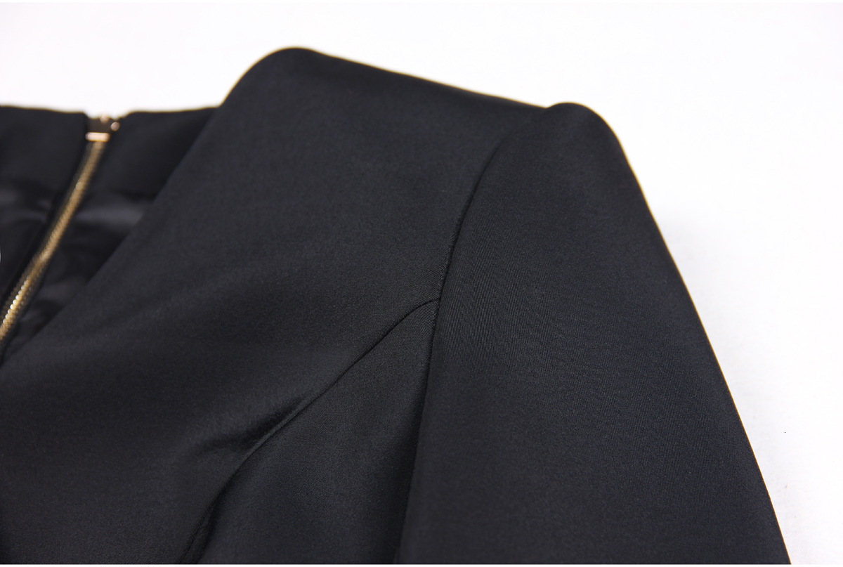 Fall Winter Sexy V-Necke Single-Breasted Long Sleeve Women Office Blazer Short Mini Slim Black Dress