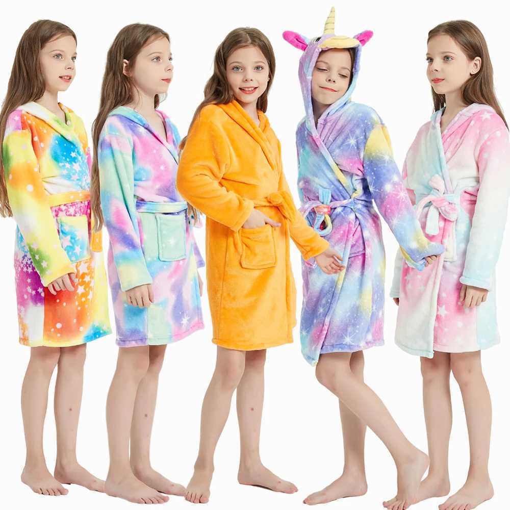 Pajamas 100-150cm New Autumn Winter Childrens Bathrobe Plush Husky Cartoon Flannel Robes Warm Pajama Boys Girls Nighty Clothing H241205