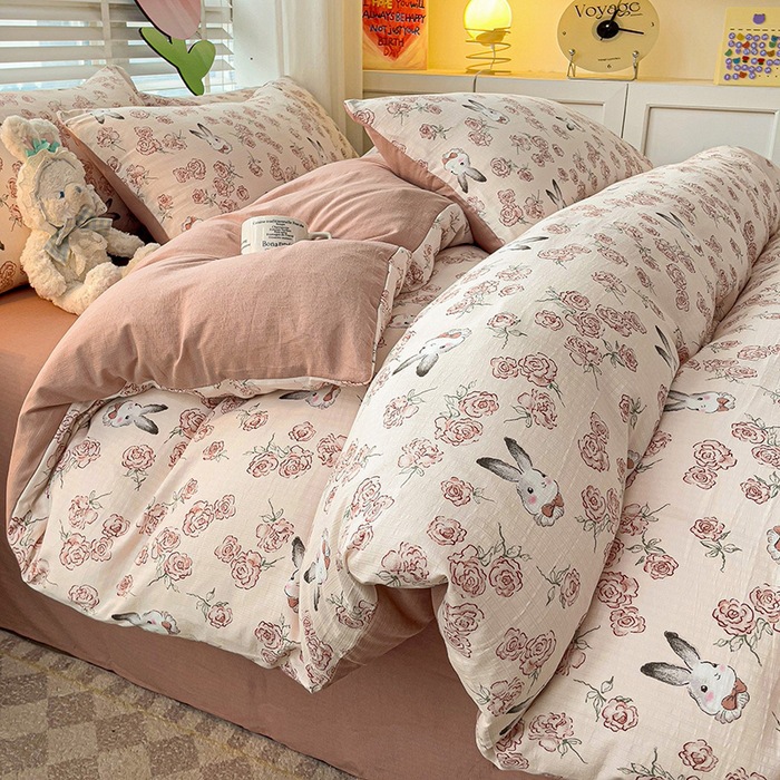 Double Seersucker Winter Floral Double-sided Duvet Cover