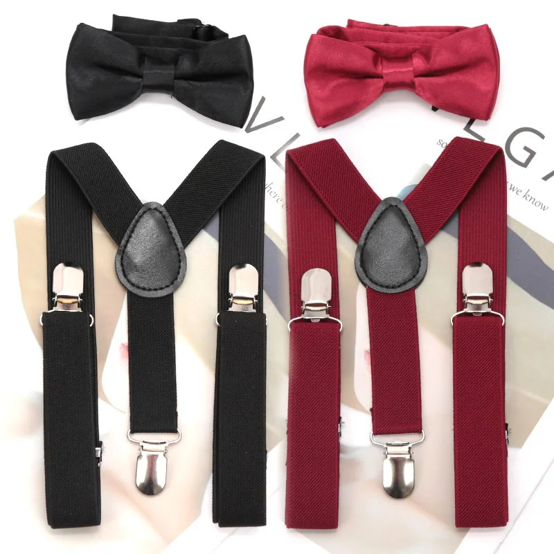 Suspenders Bowtie Set Kids Boy Girl Childrens Christmas Gift Adjustable YBack Braces Wedding Clothing Accessories 241122