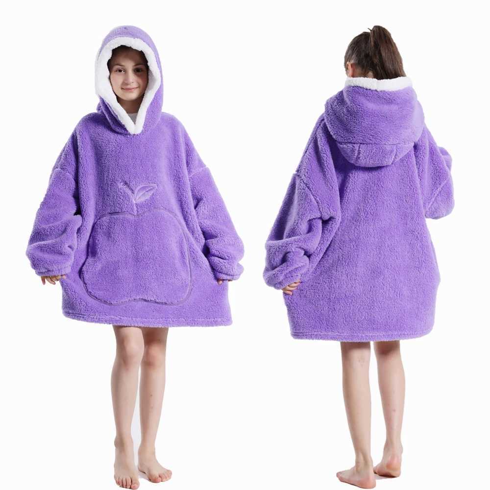Pajamas Winter Hoodies for Girls Boys Hooded Flannel Warm Sweatshirts Childrens Wearable Blanket with Sleeves Kids 100-160cm Clothing H241205