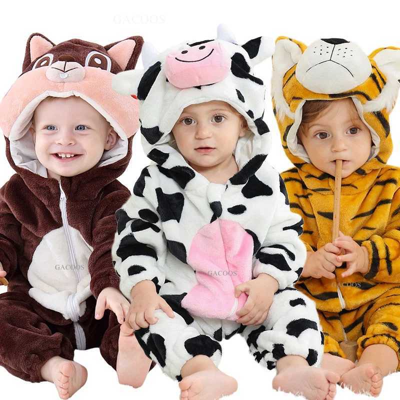 Pajamas Kids Onesie Pajamas Animal Monkey Tiger Ropa Bebe Baby Romper Winter Kigurumi Cow Costume for Girl Boy Overalls Jumpsuit H241205