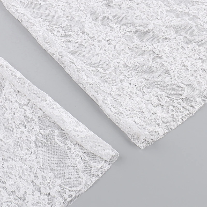 Bow Tie See Through Lace Flare ants Street Wear Bottoms Women y2k Fashion Sexy White High Waisted Pants YY24005DG 241204