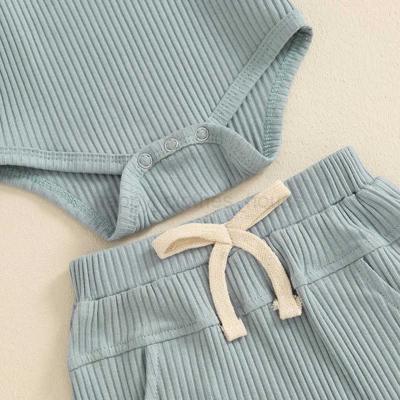 RUEWEY 0 to 18 Months 2-Piece Baby Boys Ribbed Pant Sets Button Long Sleeve Lapel Neck Bodysuit Drstring Pocket Long TrousersXJ241205