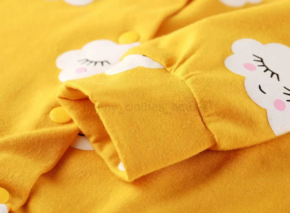 Newborn Infant Baby Girls 2pcs Clothes Set Toddler Long Sleeve Clouds Printed Romper Jumpsuit with Hairband Spring Autumn OutfitXJ241205