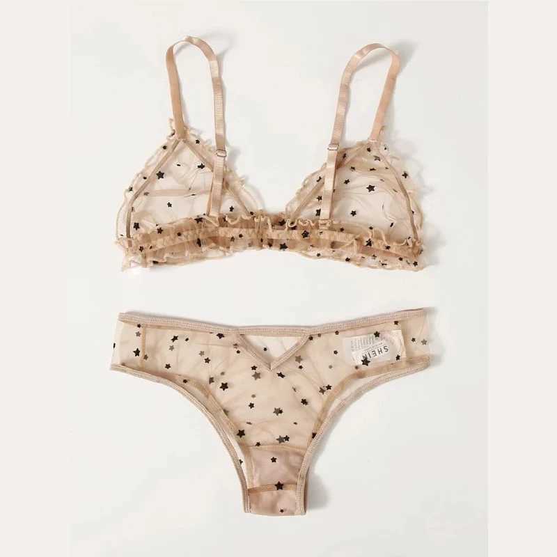 Sexy underwear women set Floral Embroidery Sheer Mesh Lingerie Set no bra Backless Bralette sexi Intimates lace bra setXJ241205