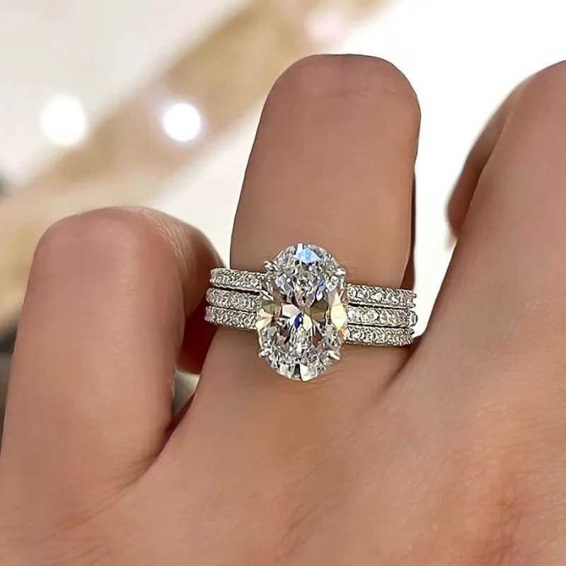 Huitan Oval Cube Zirconia 3Pcs Womens Set Ring Silver Dazzling Bridal Wedding Ring Anniversary Party Terence Jewelry W241205