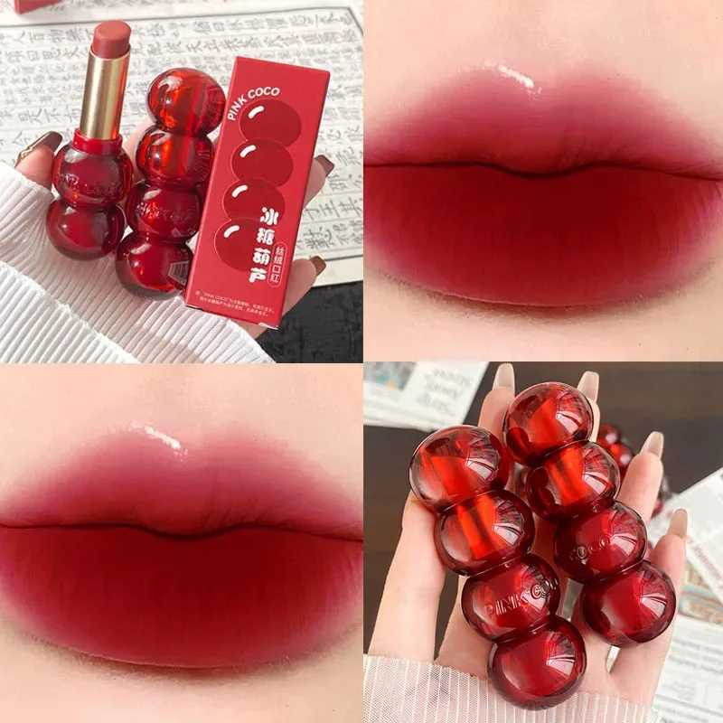 Bingtanghulu Velvet Matte Lipstick Light Pink Soft Fog Lipgloss Non-stick Cup Sexy Hawthorn Red Lip Tint Lip Glaze Korean MakeupXJ241205