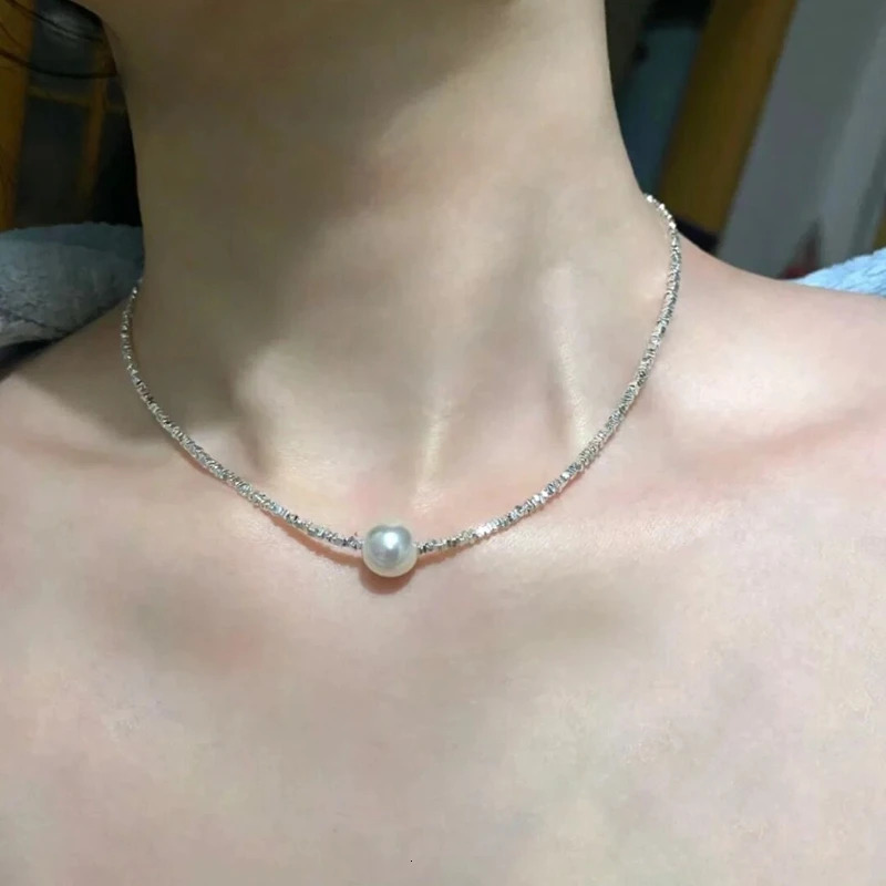 Explosive Sparkling Silver Pearl Necklace S925 Pure Silver Natural Fresh Water Bright White Edison Necklace Girls Gift 241205