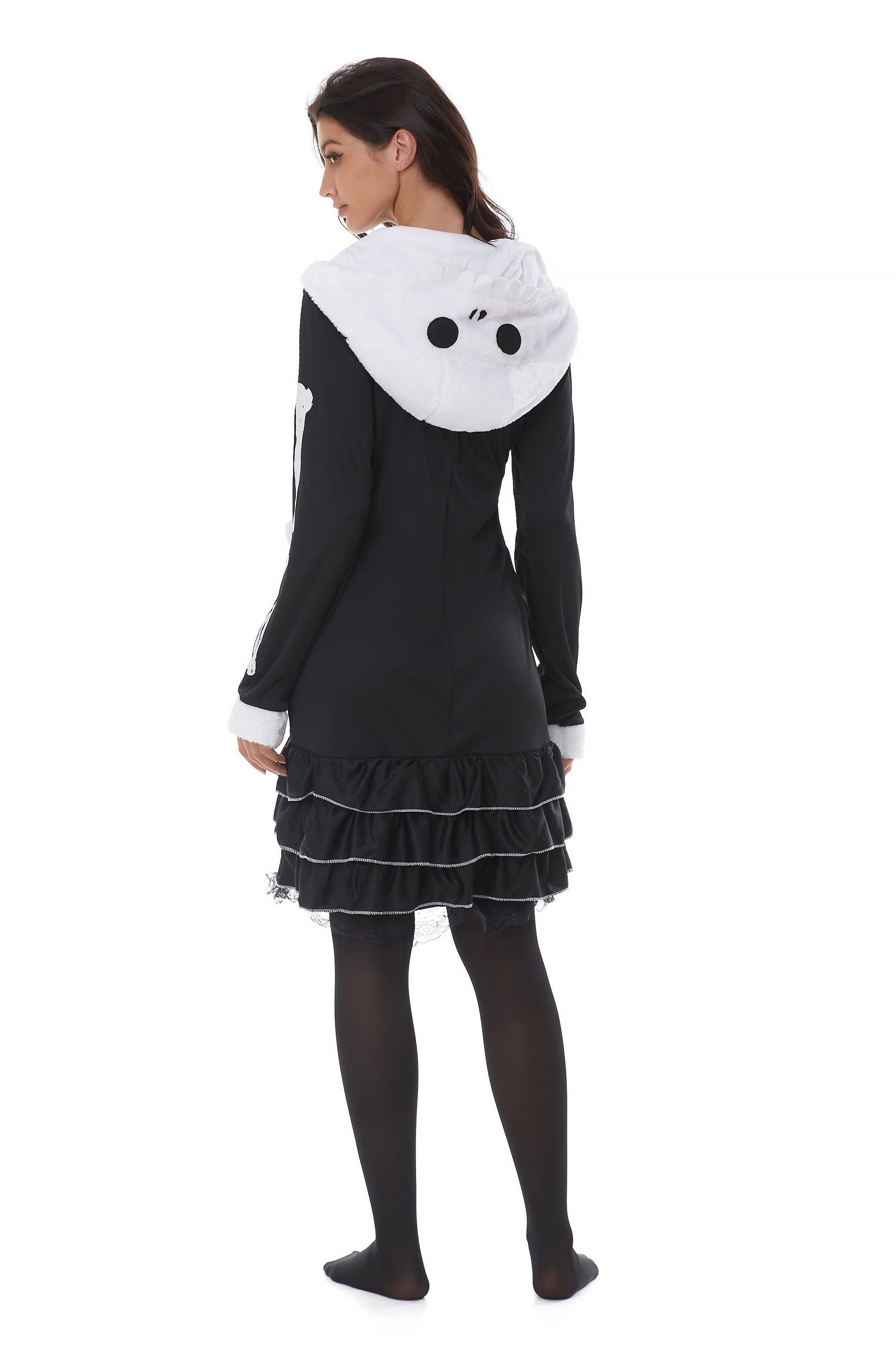 Elegant Adult Female Dress with Unique Bone Design - Black/White Stripes (Model Y18415)