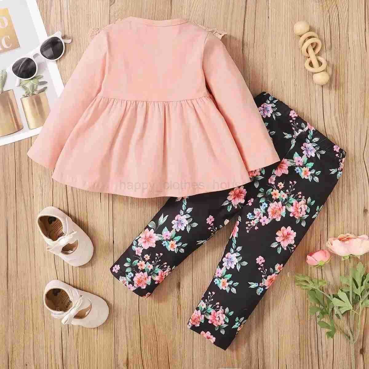 2PCS Infant Girl Clothes Set Long Sleeved Lace Top+Flower Pants Fashion Lovely Spring Autumn Suit for Toddler Girl 3-24 MonthsXJ241205