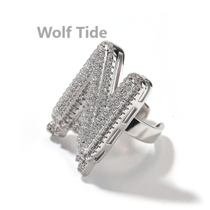 New Fashion Hip Hop Water Drop Custom Letter Open Ring Diy Initial Personalized Cuff Adjustable Full Cubic Zirconia Finger Rings Mens And Womens Handi