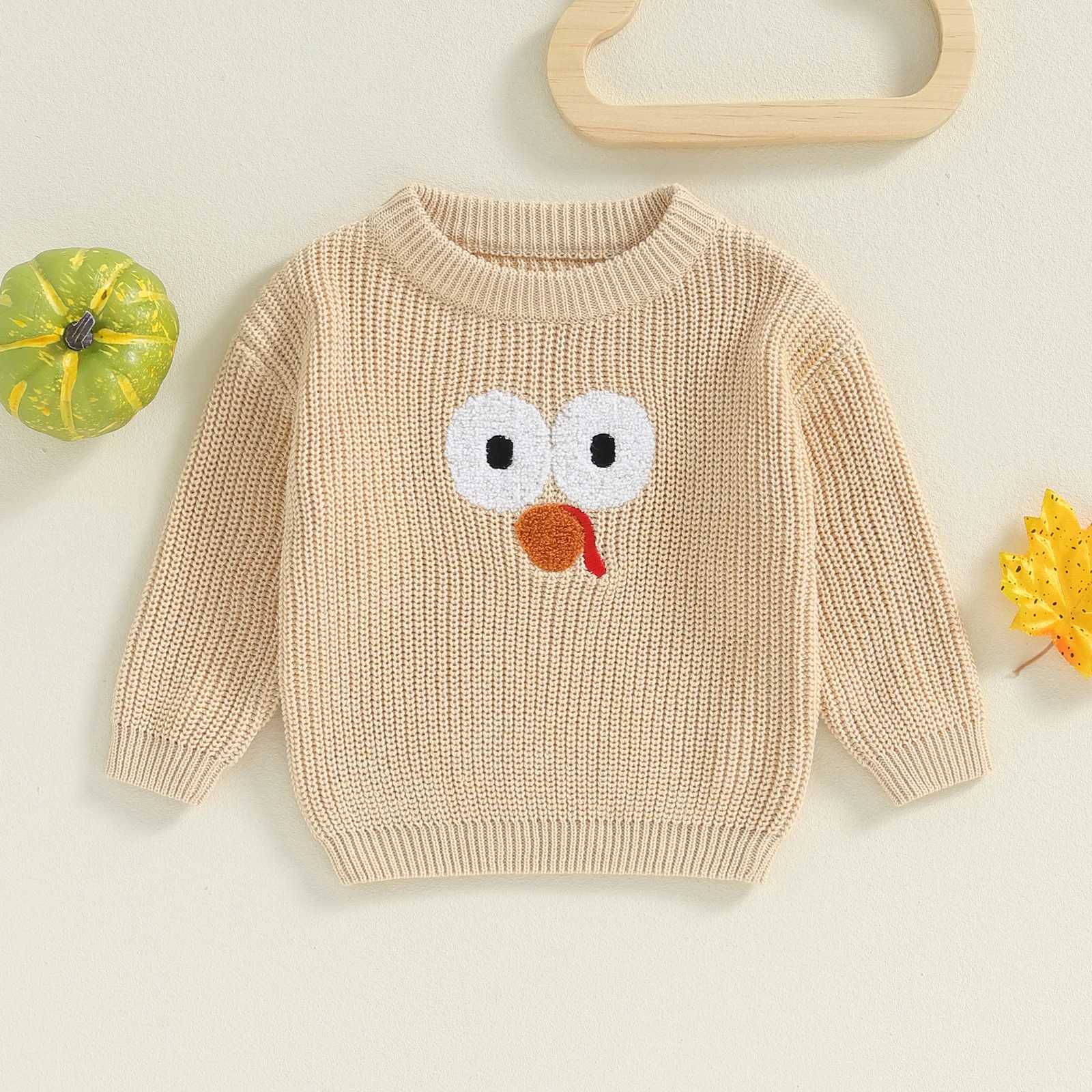 MISOWMNJOY Children Girls Boys Sweaters Childrens Knits Thanksgiving Day Trkiye Crew Neckline Long Sleeve Crochet Childrens Drawing W241205