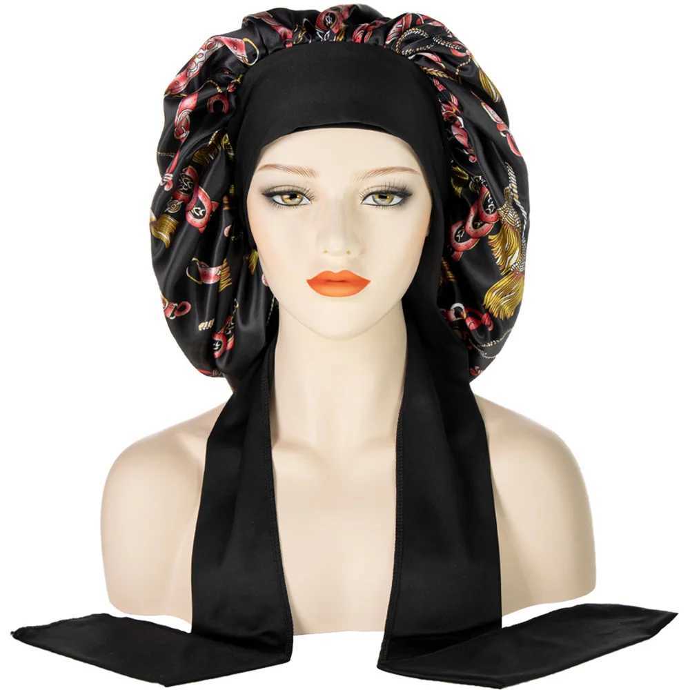 New Satin Wide Brim Nightc Silk Bonnet Hair Wr for Sleeping Sleep C With Elastic Soft Band Styling C Hair Wrping ToolXJ241205