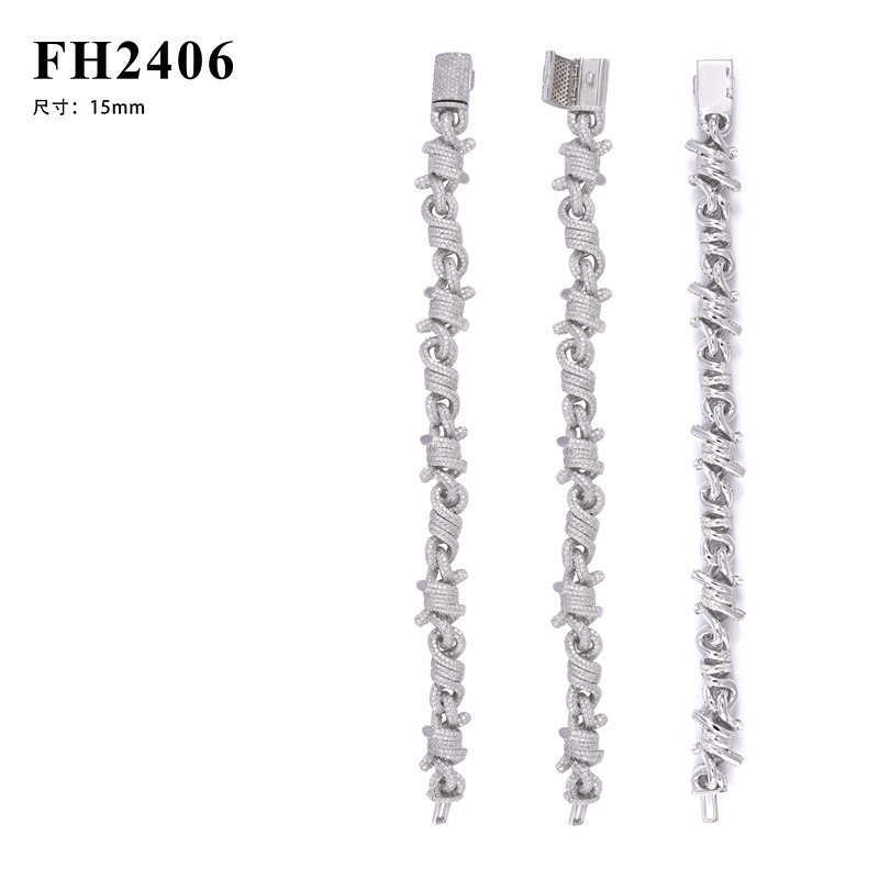 Diamond Hair Trade Straight S925 Silver Moissanite Fried Dough Twists 8-shaped Cuban Bracelet 15mm Male Personality