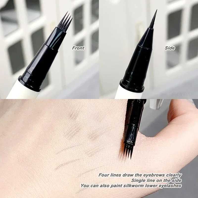 4-point liquid eyebrow 2-fork soft waterproof long-lasting microbead tattoo pen ultra-thin lower eyelash liner makeup W241205