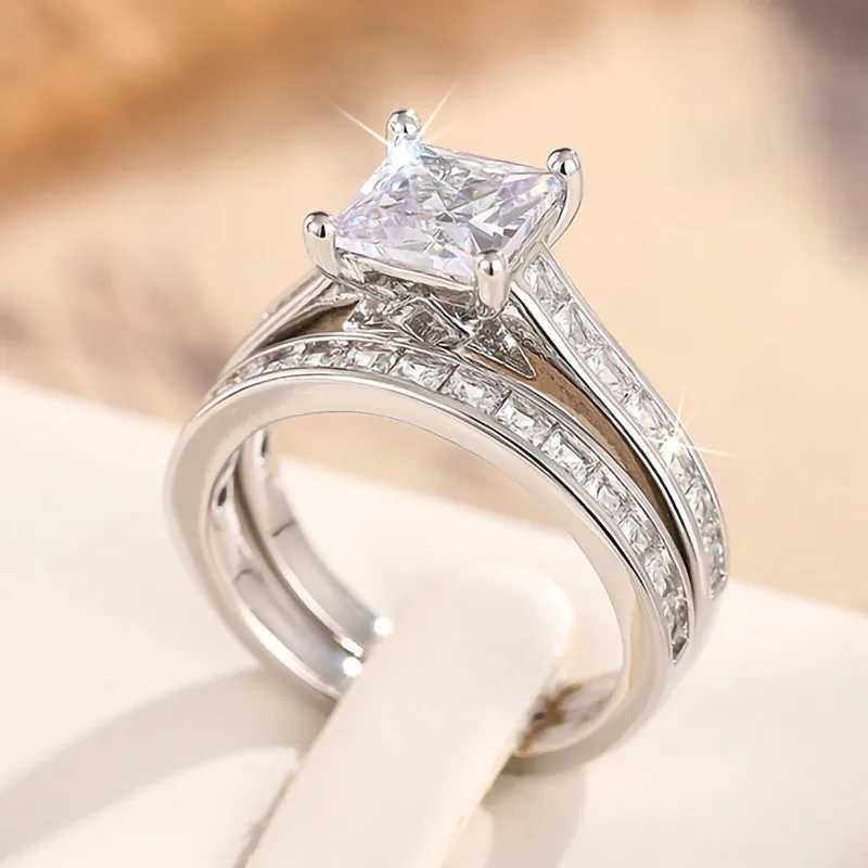 925 sterling silver fashionable womens wedding ring bright prince square CZ finger jewelry for luxurious wedding decoration gifts W241205